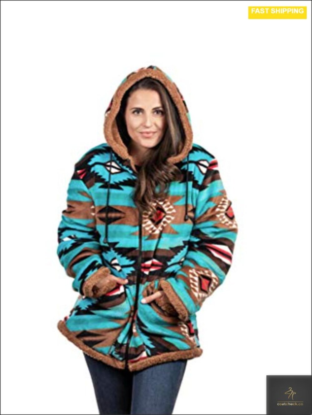Women's Sherpa Lined Hooded Plaid Zip-Up Fleece Jacket